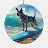 Blauw Heeler strand surfen schilderij Keramisch Ornament (Achterkant)