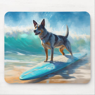 Blauw Heeler strand surfen schilderij Muismat
