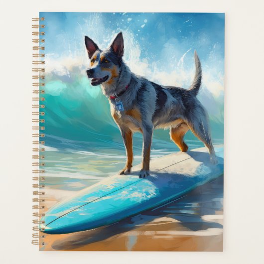 Blauw Heeler strand surfen schilderij Planner (Voorkant)