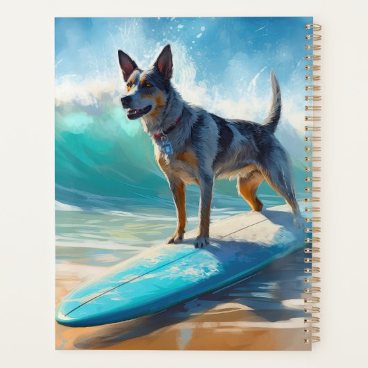 Blauw Heeler strand surfen schilderij Planner (Achterkant)