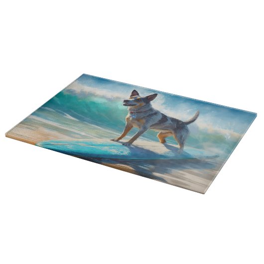 Blauw Heeler strand surfen schilderij Snijplank (Hoek)