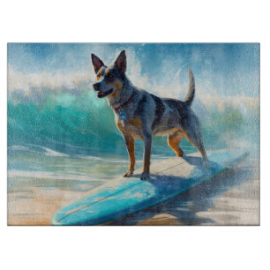 Blauw Heeler strand surfen schilderij Snijplank