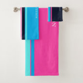 Blauw & Heet Roze Lijn Stijl Gepersonaliseerd Bad Handdoek (Insitu)