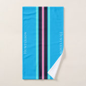 Blauw & Heet Roze Lijn Stijl Gepersonaliseerd Bad Handdoek (Handdoek)