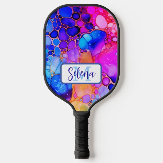 Blauw, Heet Roze & Oranje Alcohol & Inkt Pickleball Paddle (Voorkant)
