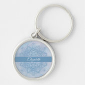 blauw Heilige Lotus Flower Blossom Mandala Sleutelhanger (Voorkant)