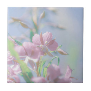 Blauw hemelgroen Plant laat paars bloemen Tegeltje