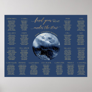 Blauw Hemels Trouwtafel Stoelen Plattegrond Bord Poster