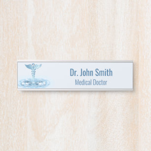 Blauw Hermes Rod Water Ripples Caduceus Medical Deurbordje