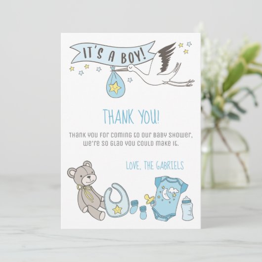 blauw Het is een Bo Baby shower Bedankkaart (Staand voorkant)