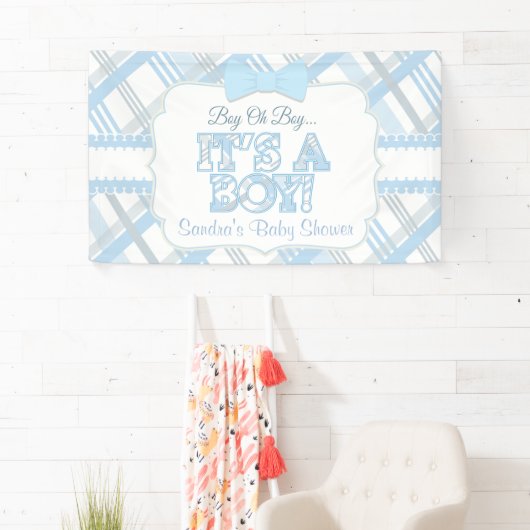 Blauw, het is een jongen, geplakt Baby shower Spandoek (Insitu)