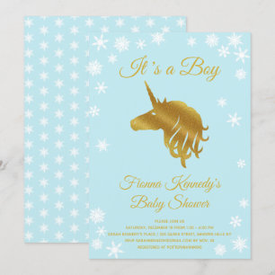 Blauw Het is een Jongen Unicorn Winter Baby shower Kaart