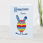 Blauw het paaseikonijntje van de douanenaam feestdagen kaart (Voorkant)