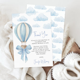 Blauw hete luchtballon avontuur baby jongen shower bedankkaart