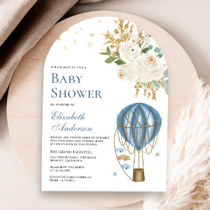Blauw hete luchtballon boog baby shower kaart