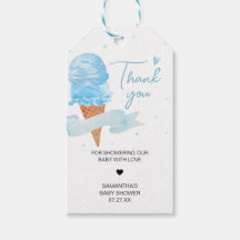 Blauw Hier is de Scoop Baby shower Favor Tags