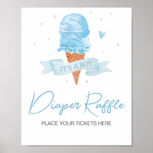 Blauw Hier is de Scoop Baby shower Luier Raffle Poster (Voorkant)