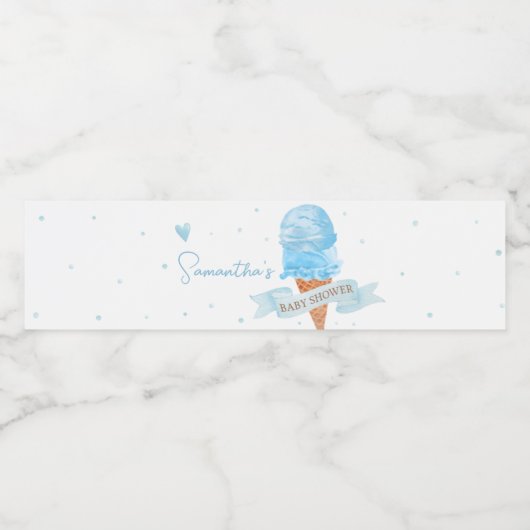 Blauw Hier is het Scoop Baby shower Waterfles Etiket (Enkel label)