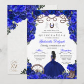 Blauw Hoefijzer Western Charra Floral Quinceanera Kaart (Voorkant / Achterkant)