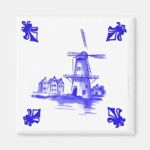 Blauw Hollandse Windmolen Tegel Delft look Magneet