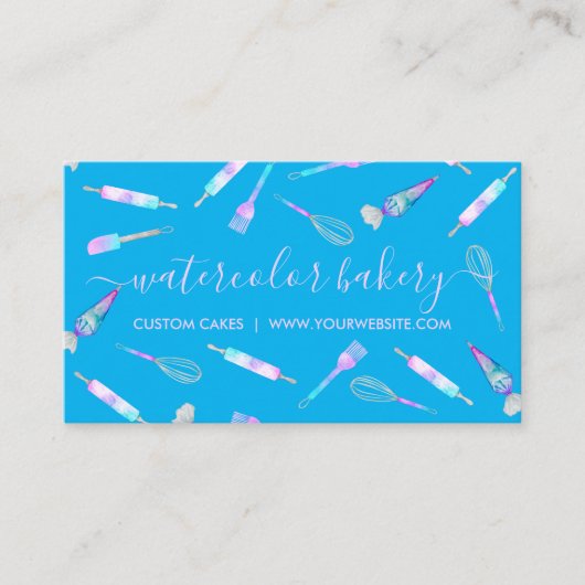 Blauw Hologram Bakkerij Zelfgemaakte Chef Patisser Visitekaartje (Voorkant)
