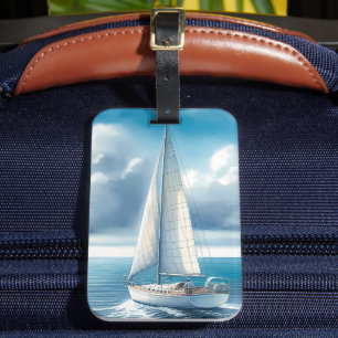 Blauw Horizon Eenzame Zeilboot Bagagelabel