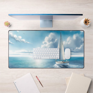 Blauw Horizon Eenzame Zeilboot Bureaumat