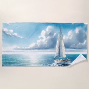 Blauw Horizon Eenzame Zeilboot Strandlaken