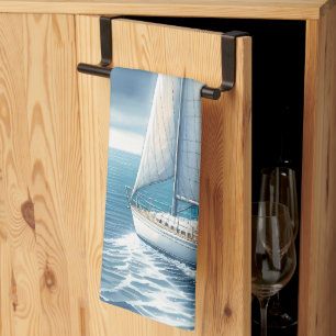 Blauw Horizon Eenzame Zeilboot Theedoek
