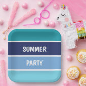 Blauw horizontaal gestreept papieren bordje (Feest)