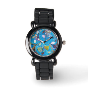 Blauw horloge voor het drukken van koekjes