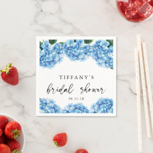 Blauw Hortensia Bloemen Bruidsontbijt Welkom Bord Servet