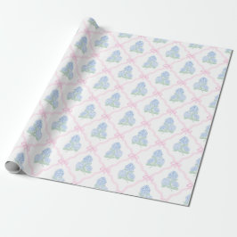 Blauw Hortensia met Roze Boog Traliehek Papier