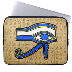 Blauw Horus Eye on Hieroglyphs Laptop Sleeve