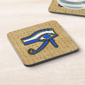 Blauw Horus Eye on Hieroglyphs Onderzetter (Linkerzijde)