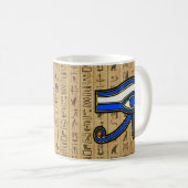 Blauw Horus oog op hiërogliefen Koffiemok (Voorkant rechts)