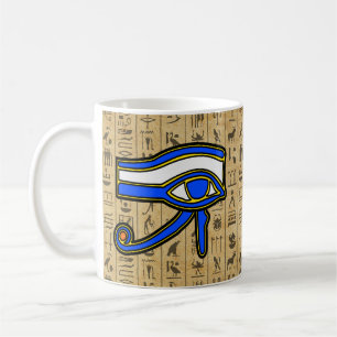 Blauw Horus oog op hiërogliefen Koffiemok