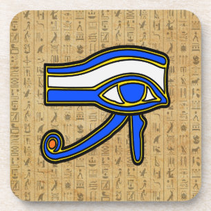 Blauw Horus Oog Op Hieroglyfen Onderzetter