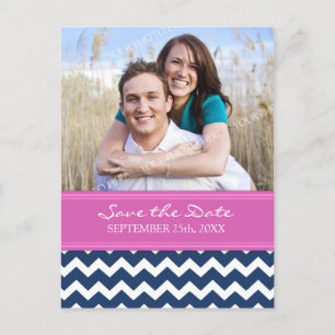 Blauw Hot Pink Foto Sla de datum bruiloft Briefkaa Aankondigingskaart