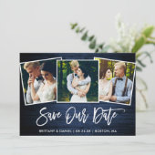 Blauw hout 3 Foto opslaan op onze datumkaart Save The Date (Staand voorkant)
