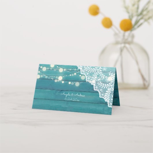 Blauw Hout, Kant & String Lichten Bruiloft (Achterkant)