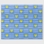 Blauw hout met geel hart cadeaupapier (Vlak)