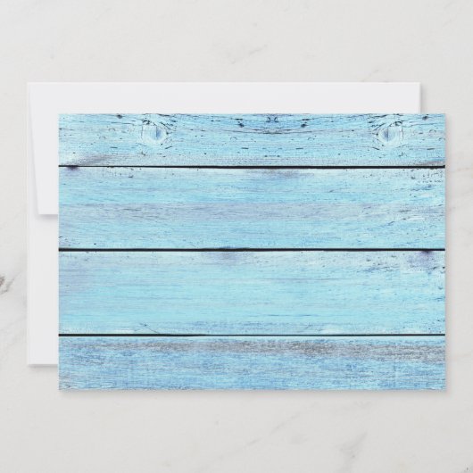 Blauw Hout Strand Tropische BRUIDS DOUCHE uitnodig Kaart (Achterkant)