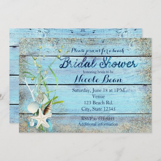 Blauw Hout Strand Tropische BRUIDS DOUCHE uitnodig Kaart (Voorkant / Achterkant)