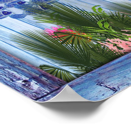 blauw hout, vis, roze koraal poster (Hoek)