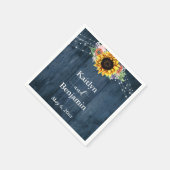 Blauw hout Zonnebloemlampjes Namen & Datum Servet (Hoek)