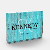 Blauw Houten Familie Monogram Achternaam Typografi Fotoblokken (Links)