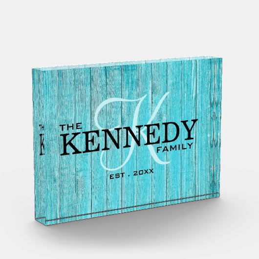 Blauw Houten Familie Monogram Achternaam Typografi Fotoblokken (Links)