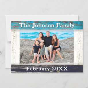 Blauw Houten Familienaam Fotolijst Rustic Magnetische Uitnodiging