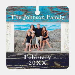 Blauw Houten Familienaam Fotolijst Rustic Metalen Ornament
